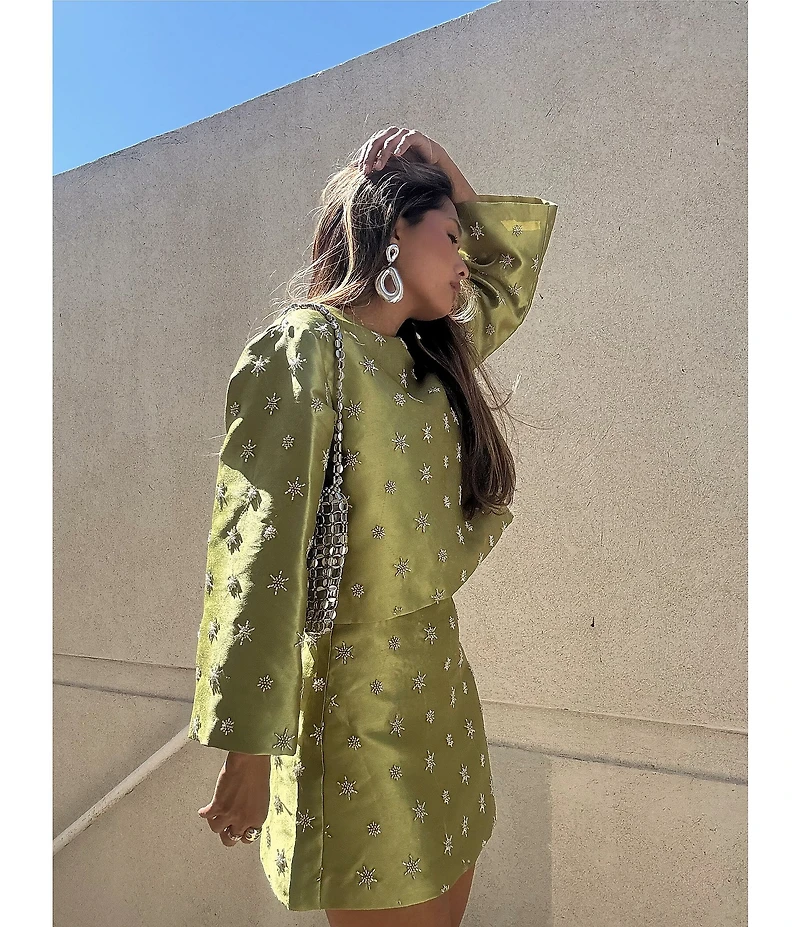 Chelsea & Violet Clover Crew Neckline Bracelet Sleeve Embroidered Coordinating Blouse