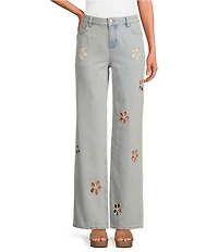 Chelsea & Violet Daisy Cutout Straight Leg High Rise Denim Jeans