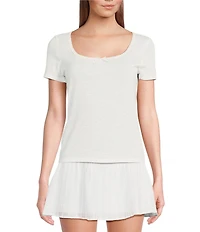 Chelsea & Violet Daisy Pointelle Slub Knit Scoop Neck Short Sleeve Tee