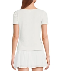 Chelsea & Violet Daisy Pointelle Slub Knit Scoop Neck Short Sleeve Tee