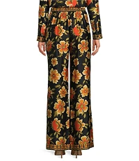 Chelsea & Violet Demi Floral Print Woven Satin High Rise Flat Front Wide Leg Coordinating Pant