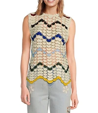 Chelsea & Violet Electra Chevron Print Crew Neckline Sleeveless Crochet Blouse