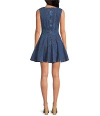 Chelsea & Violet Elsie Embroidered Paisley Printed Crew Neckline Sleeveless Denim Dress