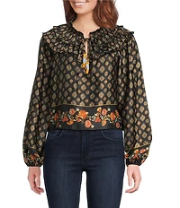 Chelsea & Violet Hazel Paisley Printed Chiffon Crew Neckline Long Sleeve Blouse