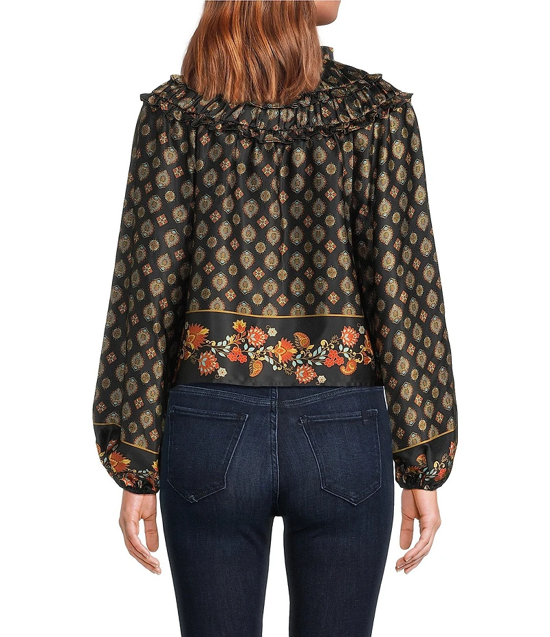 Chelsea & Violet Hazel Paisley Printed Chiffon Crew Neckline Long Sleeve Blouse