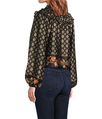 Chelsea & Violet Hazel Paisley Printed Chiffon Crew Neckline Long Sleeve Blouse