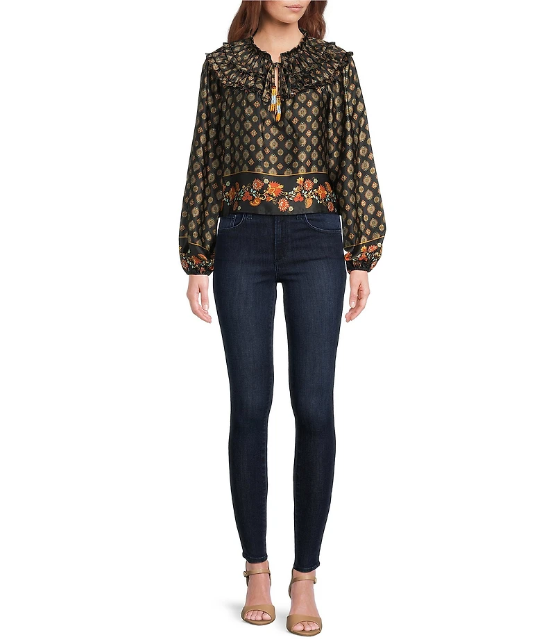 Chelsea & Violet Hazel Paisley Printed Chiffon Crew Neckline Long Sleeve Blouse