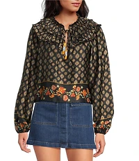 Chelsea & Violet Hazel Paisley Printed Chiffon Crew Neckline Long Sleeve Blouse