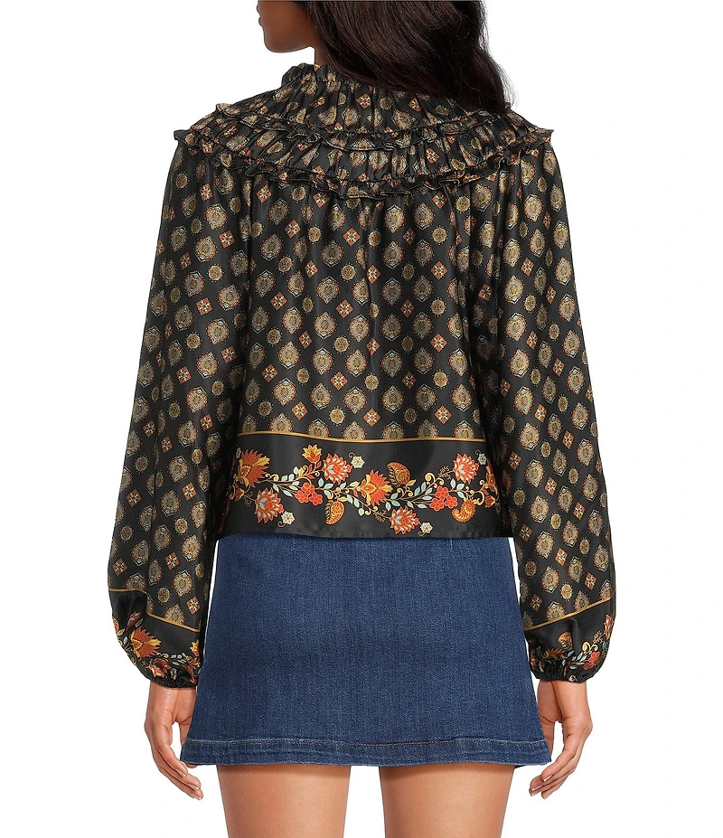 Chelsea & Violet Hazel Paisley Printed Chiffon Crew Neckline Long Sleeve Blouse