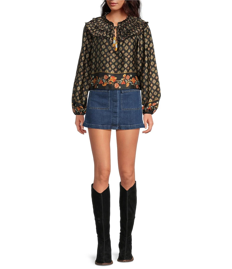 Chelsea & Violet Hazel Paisley Printed Chiffon Crew Neckline Long Sleeve Blouse