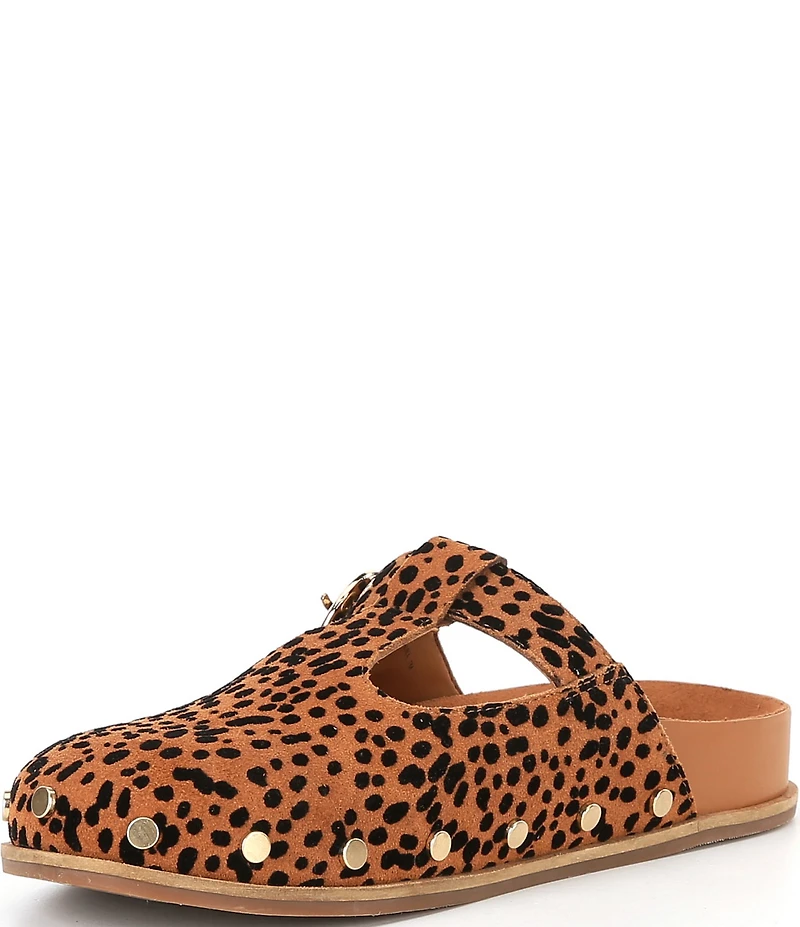 Chelsea & Violet Kalli Cheetah Print Suede Studded Mule Clogs