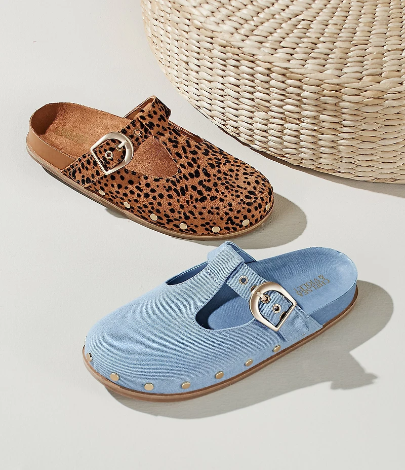 Chelsea & Violet Kalli Denim Studded Mule Clogs