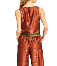 Chelsea & Violet Layla Equestrian Printed V-Neckline Sleeveless Coordinating Satin Vest