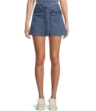 Chelsea & Violet Lena Denim A-Line Front Pocket Mini Skirt