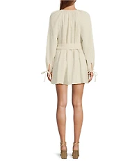 Chelsea & Violet Lila Striped Cotton Long Sleeve Split V-Neck Belted Button Down Dress
