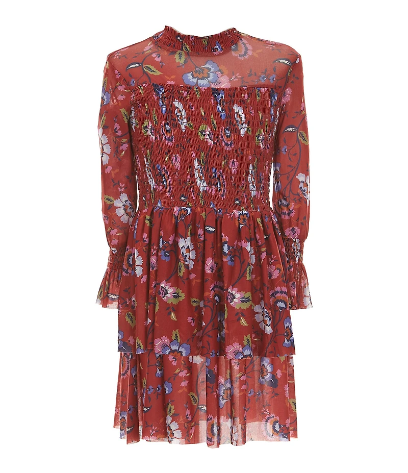 Chelsea & Violet Little Girls Long Sleeve Printed Mock Neck Smocked Dress