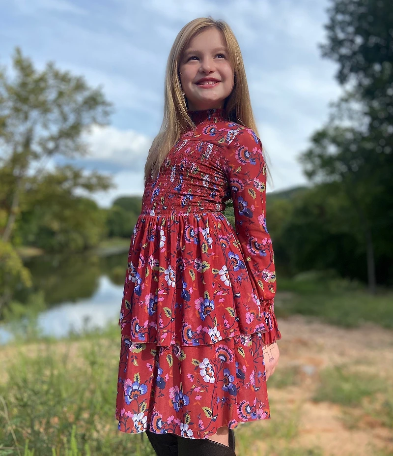 Chelsea & Violet Little Girls Long Sleeve Printed Mock Neck Smocked Dress