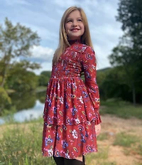 Chelsea & Violet Little Girls Long Sleeve Printed Mock Neck Smocked Dress