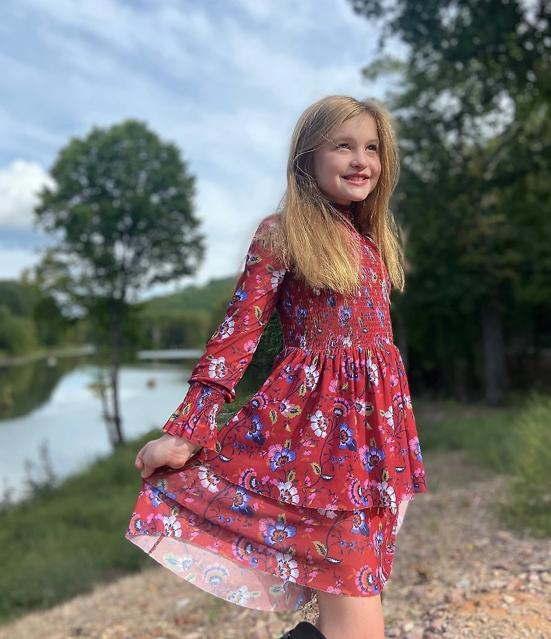 Chelsea & Violet Little Girls Long Sleeve Printed Mock Neck Smocked Dress