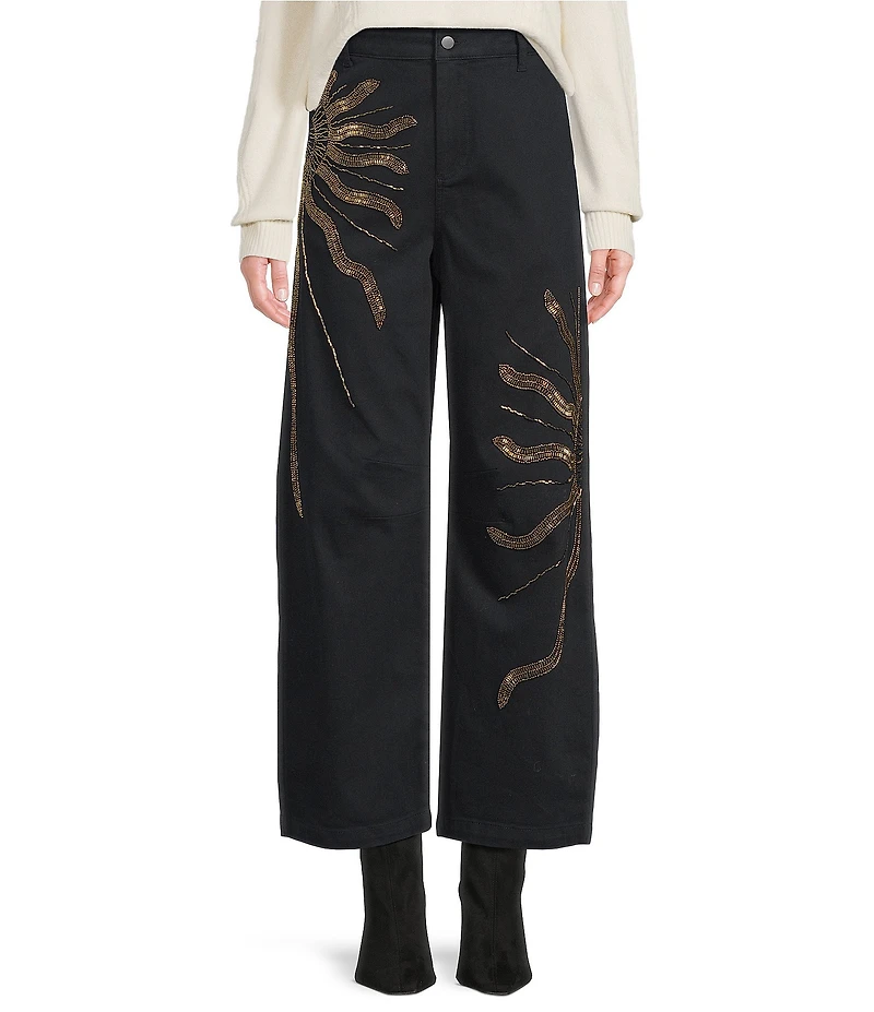 Chelsea & Violet Livia Beaded Applique High Rise Straight Leg Denim Jeans