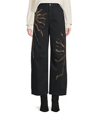 Chelsea & Violet Livia Beaded Applique High Rise Straight Leg Denim Jeans