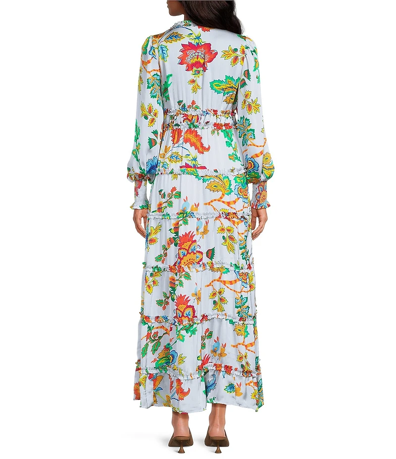 Chelsea & Violet Margaux Floral Print Long Sleeve Deep V-Neckline Plisse Dress
