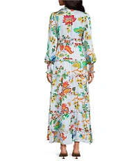 Chelsea & Violet Margaux Floral Print Long Sleeve Deep V-Neckline Plisse Dress