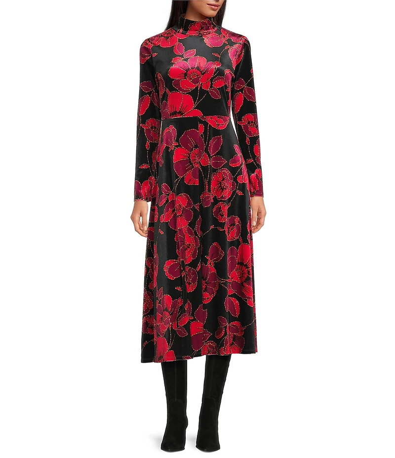 Chelsea & Violet Nell Floral Print High Neck Long Sleeve Velvet Maxi Dress