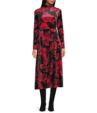 Chelsea & Violet Nell Floral Print High Neck Long Sleeve Velvet Maxi Dress