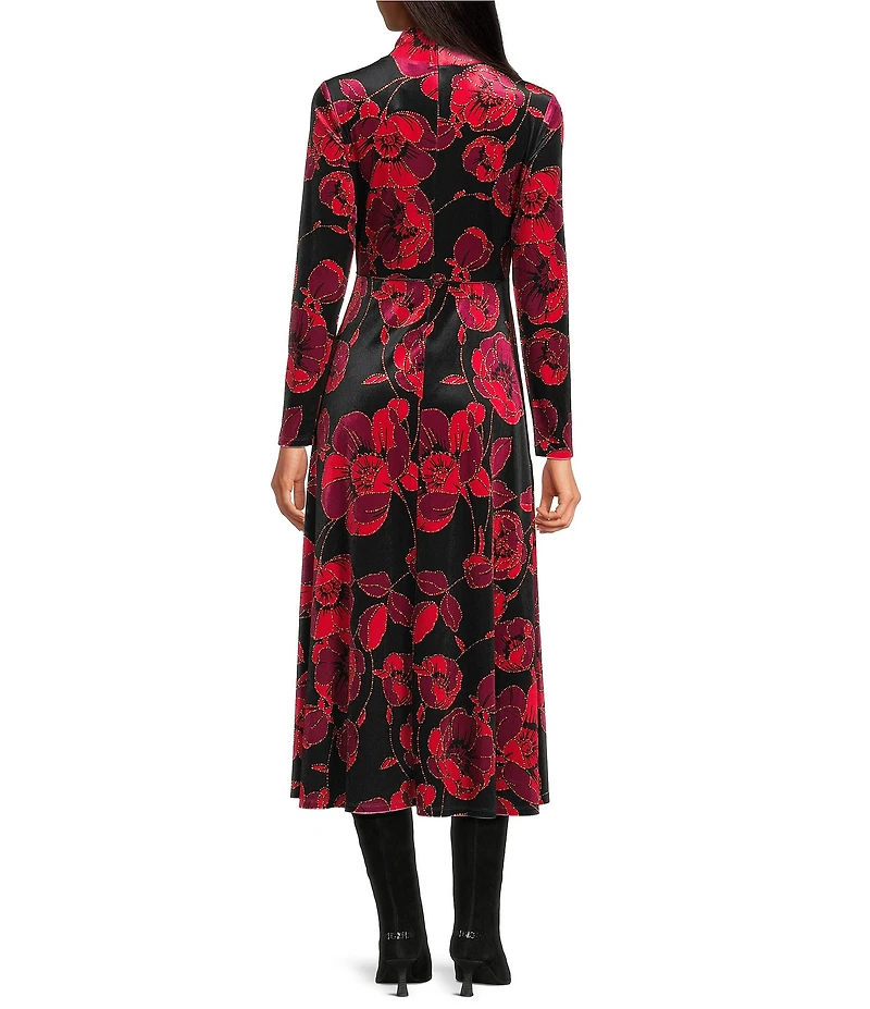 Chelsea & Violet Nell Floral Print High Neck Long Sleeve Velvet Maxi Dress