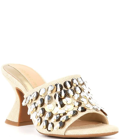 Chelsea & Violet Piperr Linen Ornamented Dress Slide Sandals