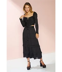 Chelsea & Violet Plisse Long Sleeve Ruched Square Neck Coordinating Cropped Top