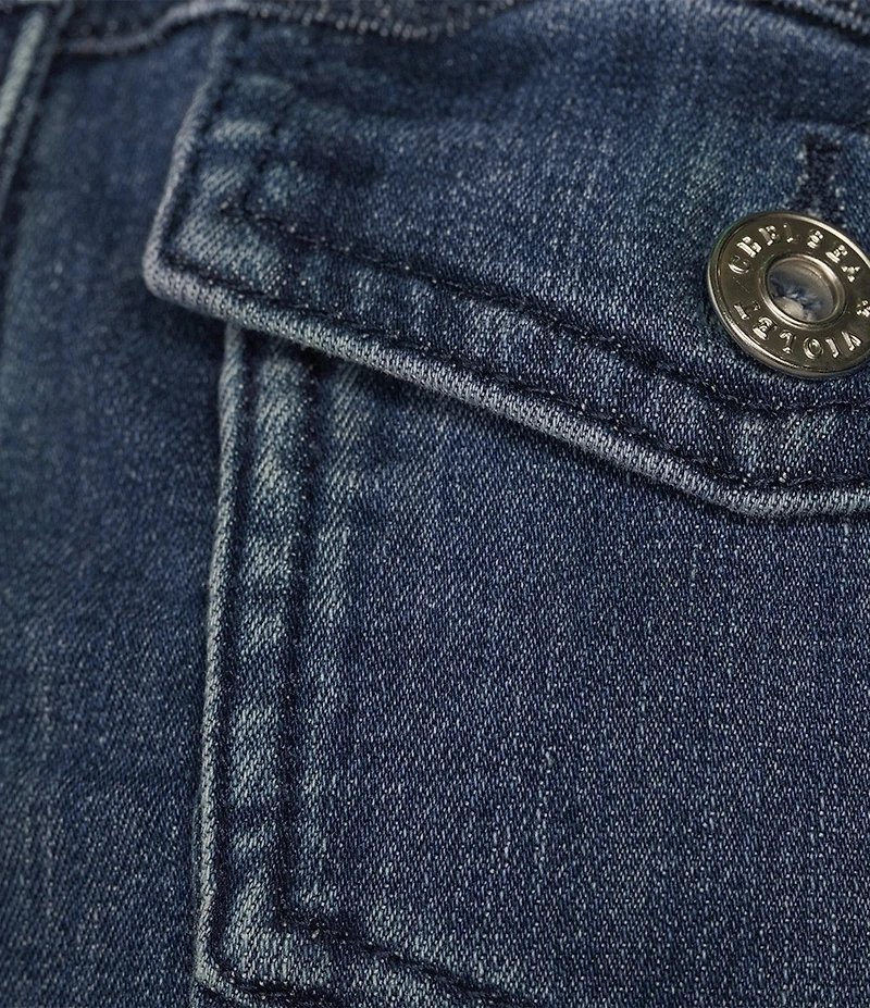 Chelsea & Violet Point Collar Long Puff Shoulder Sleeve Denim Short Statement Jacket