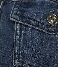 Chelsea & Violet Point Collar Long Puff Shoulder Sleeve Denim Short Statement Jacket