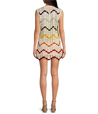 Chelsea & Violet Romy Chevron Print V-Neckline Sleeveless Crochet Dress