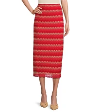 Chelsea & Violet Coordinating Suri Chevron Print Crochet Midi Pencil Skirt