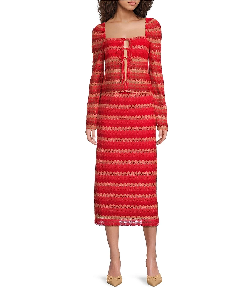 Chelsea & Violet Coordinating Suri Chevron Print Crochet Midi Pencil Skirt