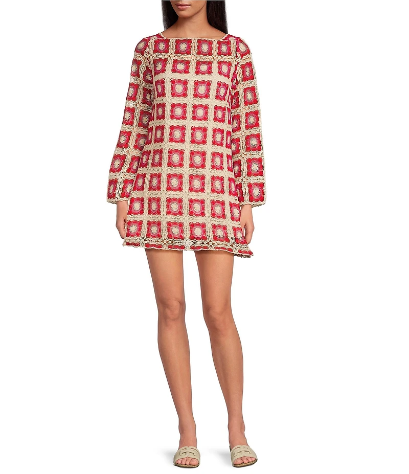 Chelsea & Violet Twiggy Square Neck Long Sleeve Crochet Lace Dress