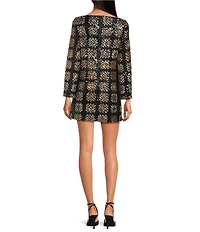 Chelsea & Violet Twiggy Straight Neck Long Sleeve Check Sequin Mini Dress