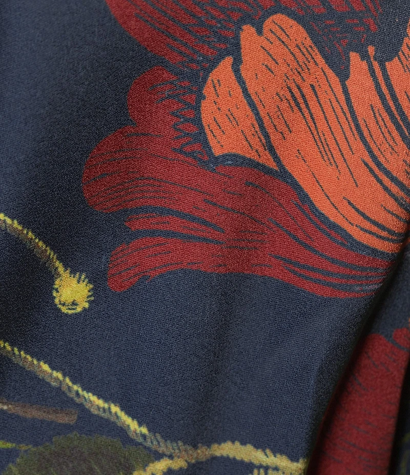 Chelsea & Violet Vanessa Navy Floral Printed V Neckline Bracelet Length Sleeve Satin Dress