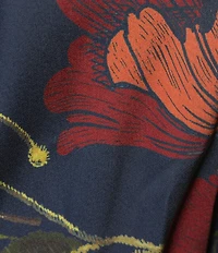 Chelsea & Violet Vanessa Navy Floral Printed V Neckline Bracelet Length Sleeve Satin Dress