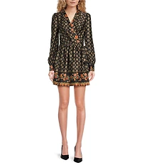 Chelsea & Violet Vanessa Paisley Printed V-Neckline Bracelet Sleeve Length Satin Dress