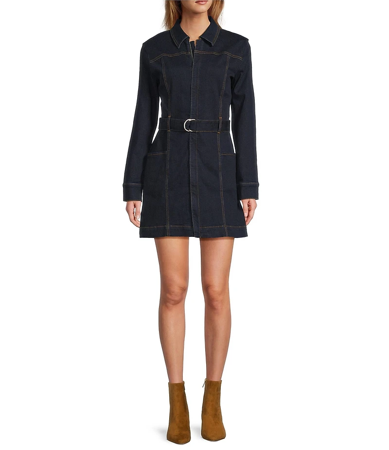 Chelsea & Violet Verity Denim Button Down Collar Long Sleeve Mini Dress