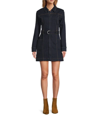 Chelsea & Violet Verity Denim Button Down Collar Long Sleeve Mini Dress