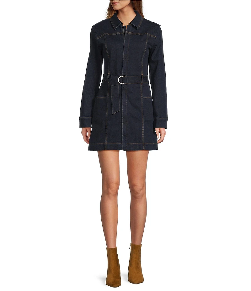 Chelsea & Violet Verity Denim Button Down Collar Long Sleeve Mini Dress