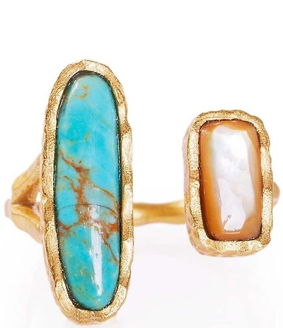 Christina Greene Deco Twin Stone Turquoise/Pearl Ring