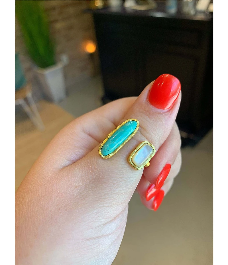 Christina Greene Deco Twin Stone Turquoise/Pearl Ring