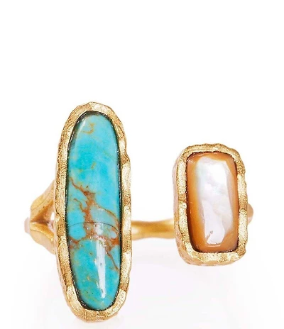 Christina Greene Deco Twin Stone Turquoise/Pearl Ring
