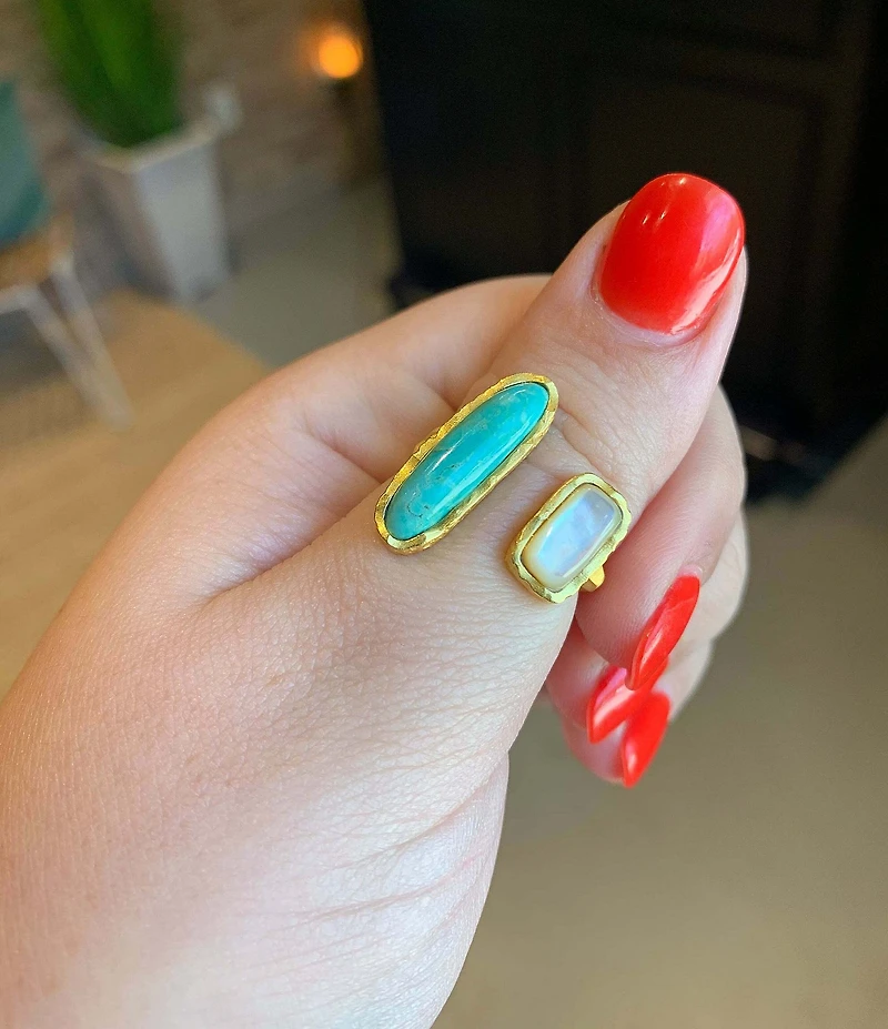 Christina Greene Deco Twin Stone 18K Turquoise/Pearl Ring