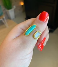 Christina Greene Deco Twin Stone 18K Turquoise/Pearl Ring